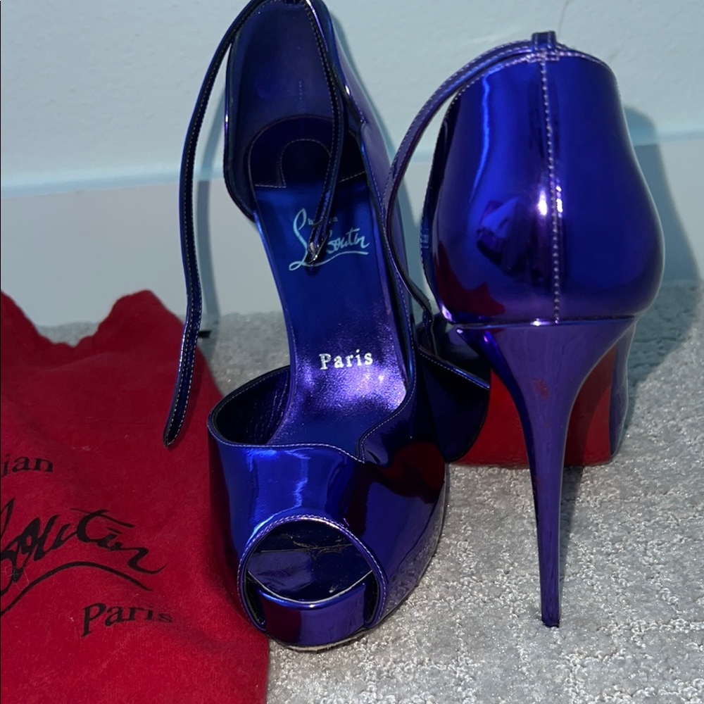 Purple Metallic Christian Louboutin peeptoe heels size 8.5